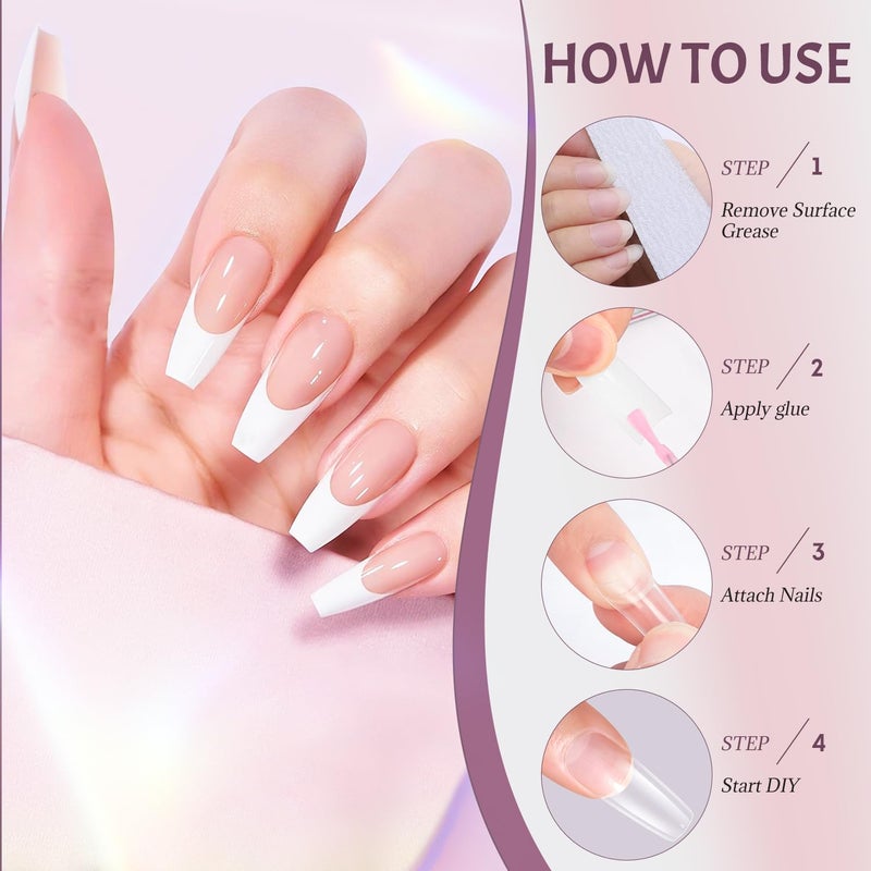 ranrose 504PCS Fake Nails, French Tip Soft Gel Nail Tips Clear 12 Sizes Acrylic Nail Kit Half Cover False Nails Manicure with Box for Nail Extensions Art Salons and Home DIY - Image 4